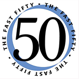 The image features a circular logo with the number 50 at the center, surrounded by the words The Fast Fifty and The Fast Fifty League in stylized text.