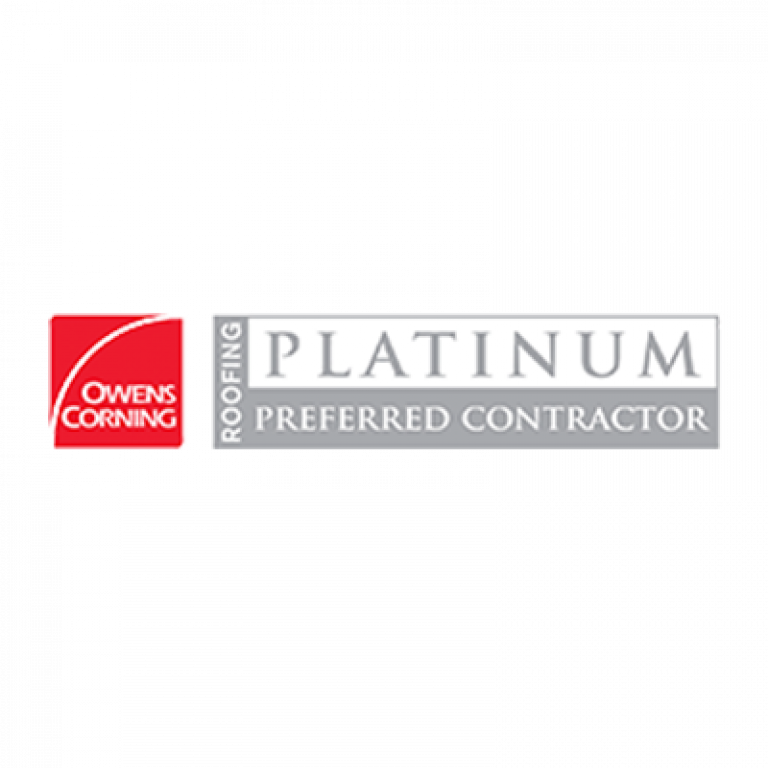 The image displays a logo for Owens Corning Roofing Platinum Preferred Contractor.