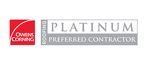 The image is a logo for Owens Corning Roofing Platinum Preferred Contractor.