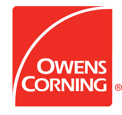 The image displays the Owens Corning logo with a red background and white text.