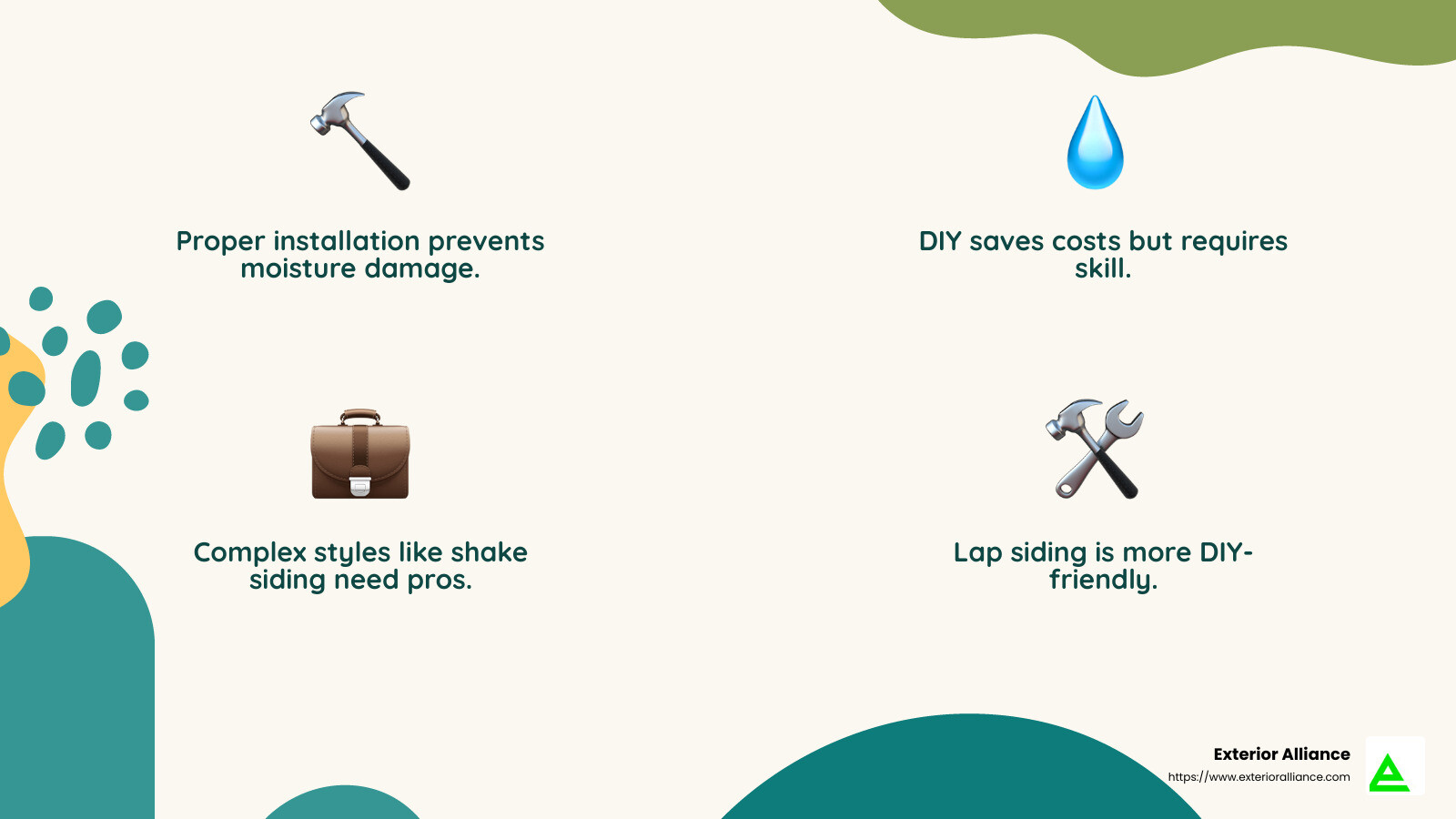 Quote about the importance of proper wood siding installation - wood siding for homes infographic 4_facts_emoji_nature