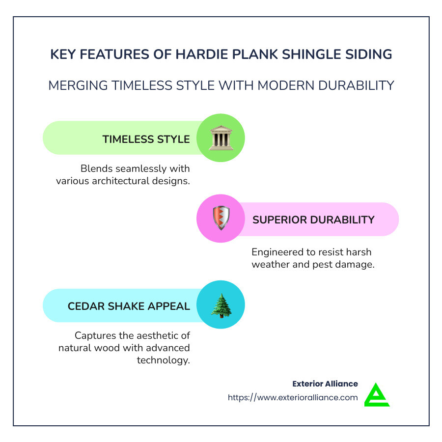 Comparison of Hardie plank shingle features - hardie plank shingle siding infographic infographic-line-3-steps-colors