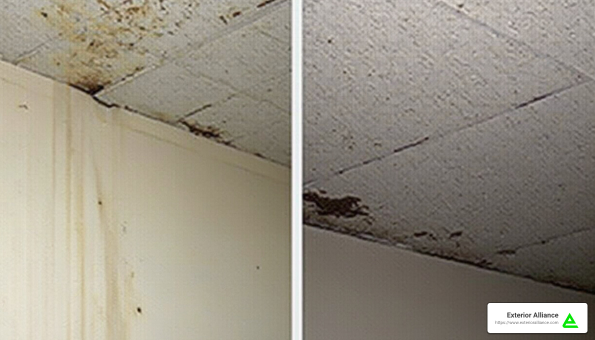 Stained walls or ceilings are a clear indicator of roof leaks. - commercial roof leak repair