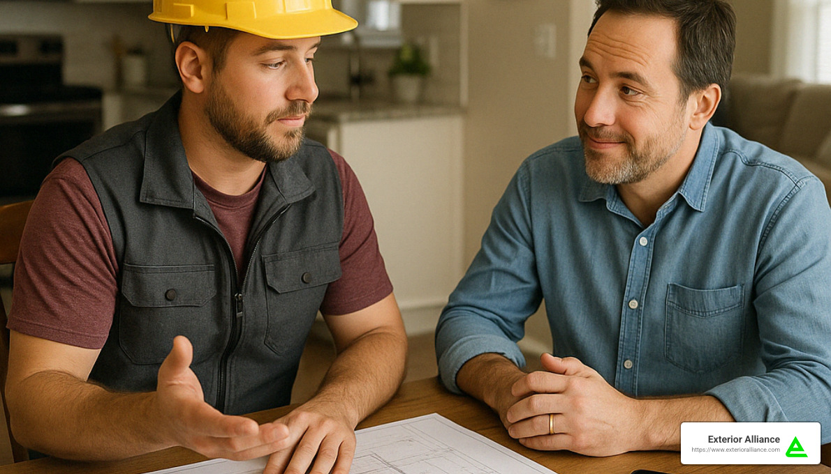 contractor and homeowner discussing estimates - ohio siding contractors