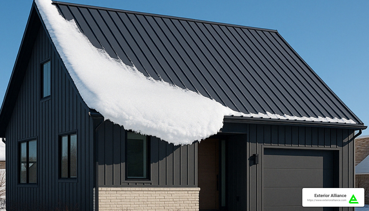 Columbus home with metal roof in winter - metal roof vs asphalt shingles Columbus