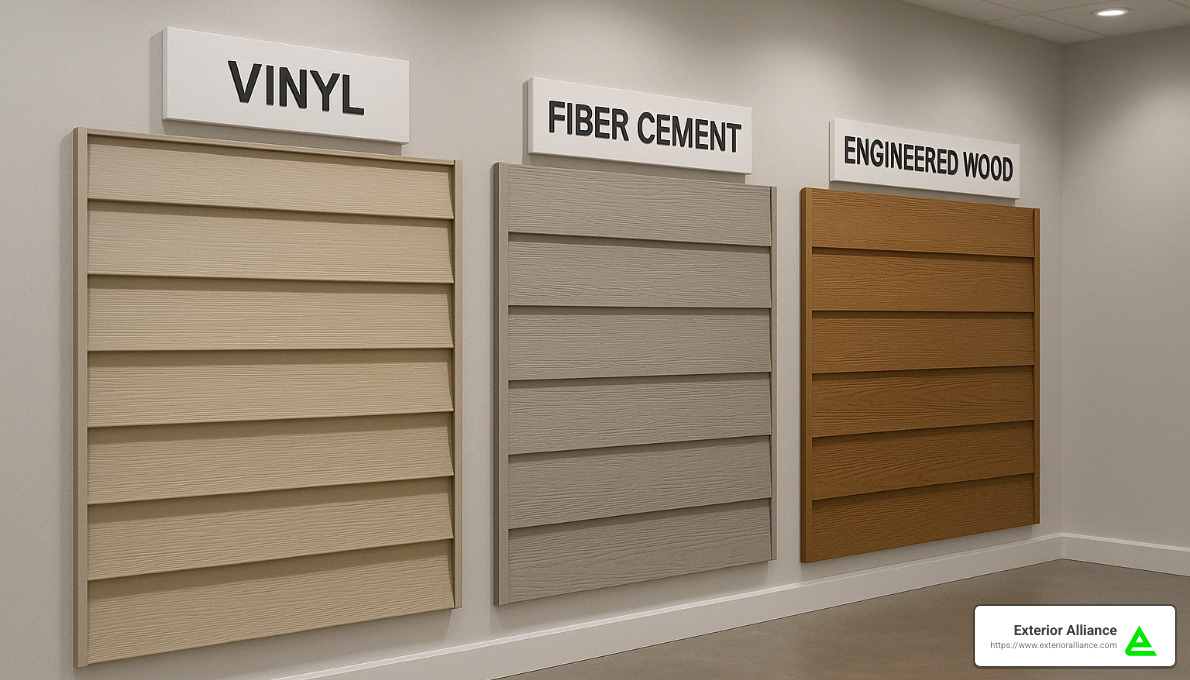 different siding materials on display - ohio siding contractors