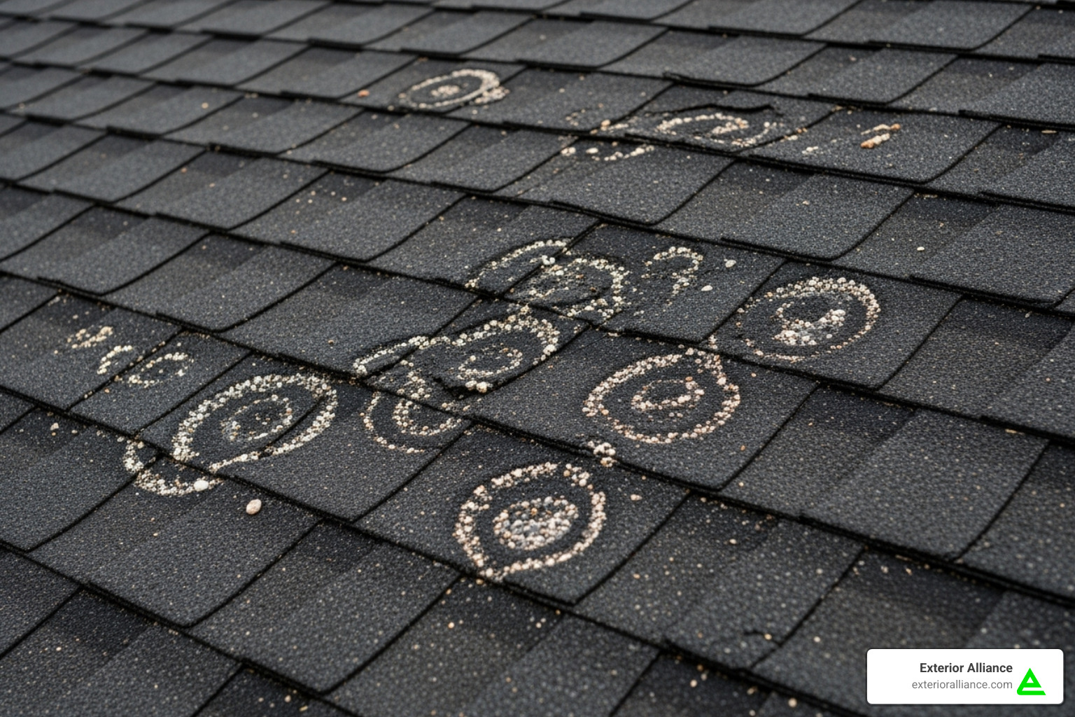 hail damage on an asphalt shingle - dublin ohio roofing