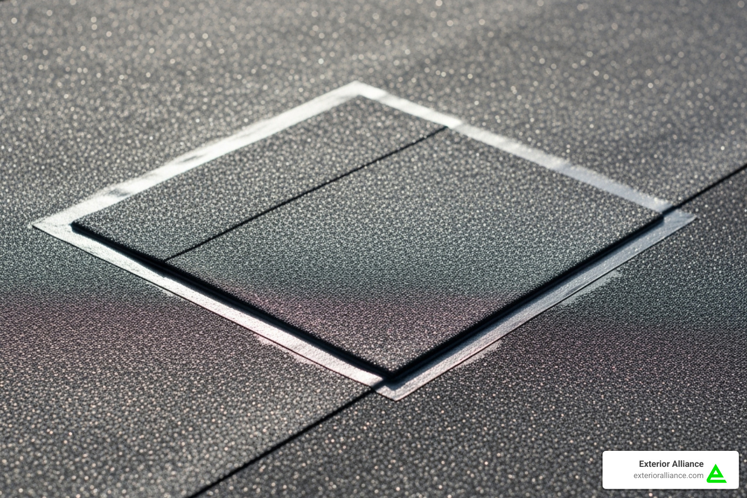 A close-up of a perfectly sealed EPDM repair patch, highlighting the smooth edges and sealant application - EPDM roof repair