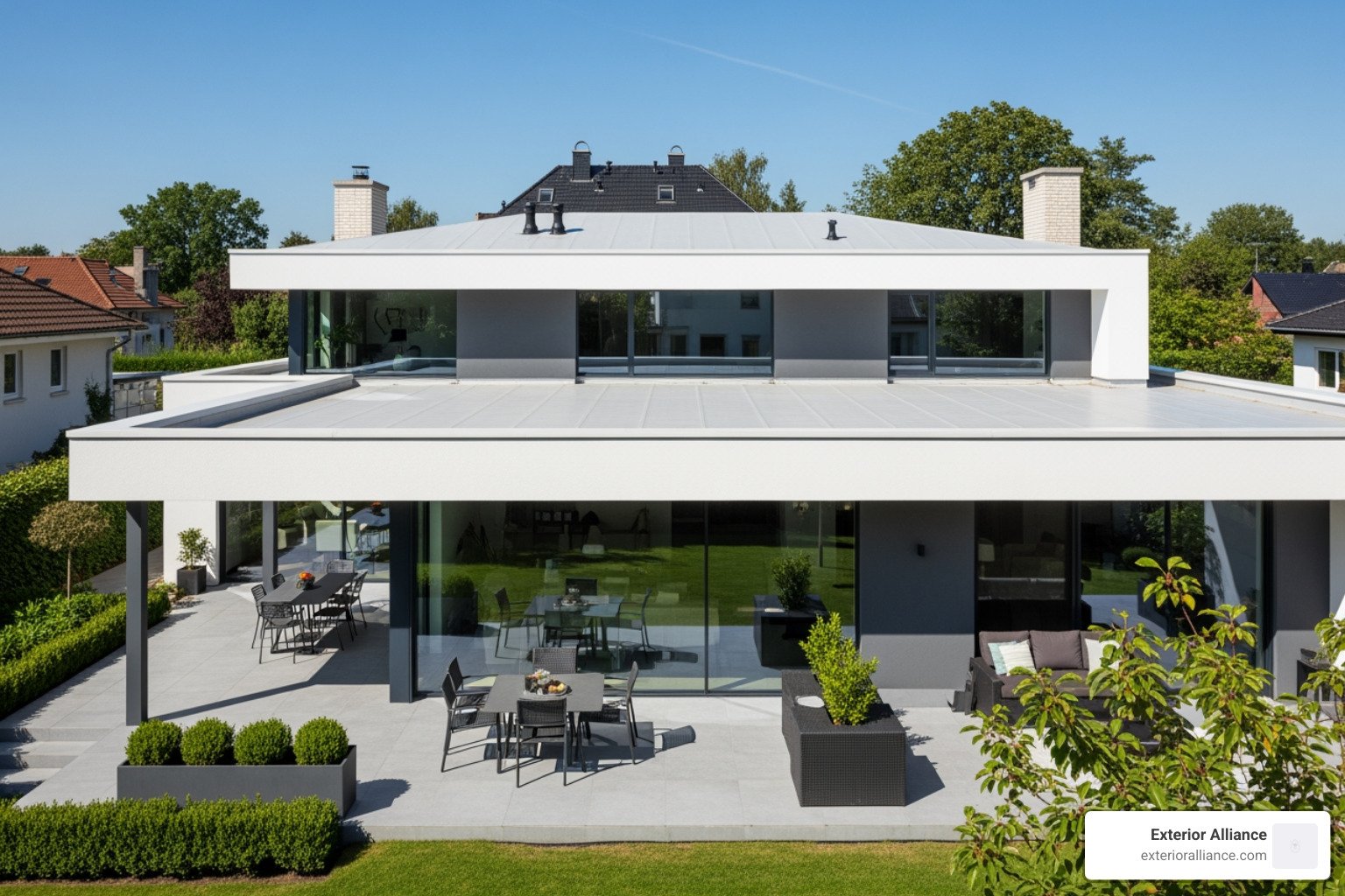 flat roof material on modern residential home